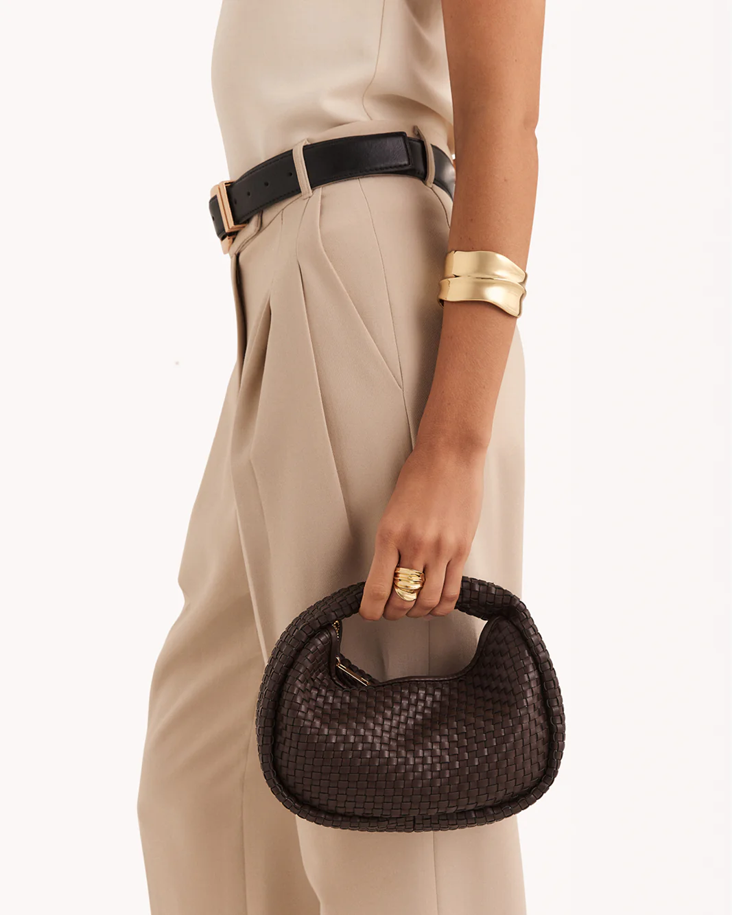 MAISIE WOVEN HANDLE BAG - CHOCOLATE - Image 4